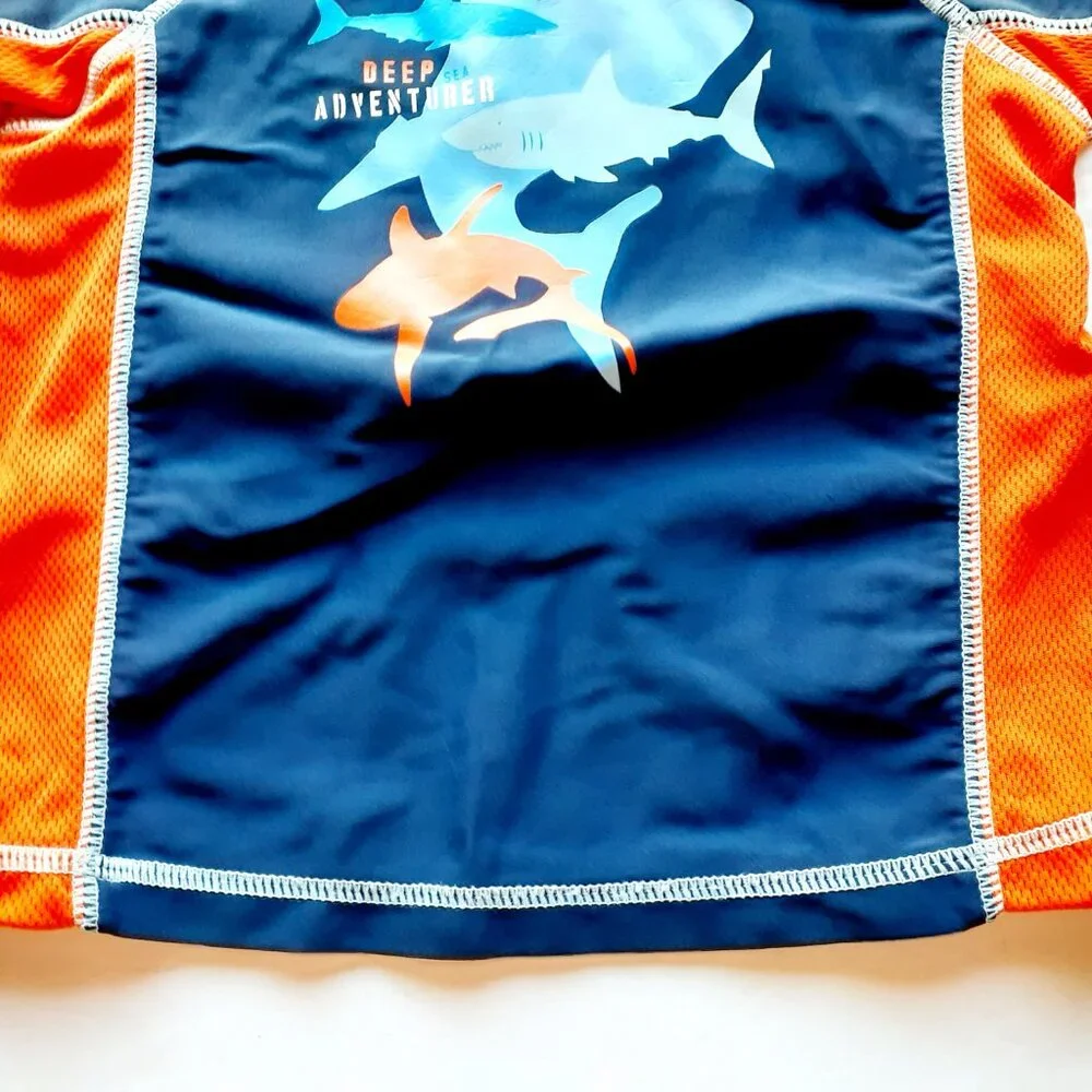 Carter's Boys Rash Guard Shark Blue Orange Swim Top 3T